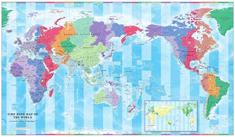 Cosmographics Pacific Centred Time Zone Wall Map Of The World Large