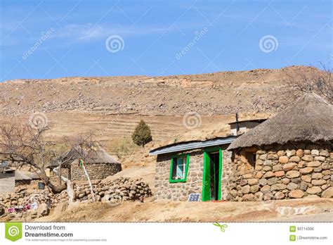 Traditional Basotho Hut With Green Door Stock Photo