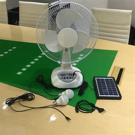Solar Electric Fan With Charger And 2 Bulbs Direct 220v And Solar Panel Charging Ac Dc Black