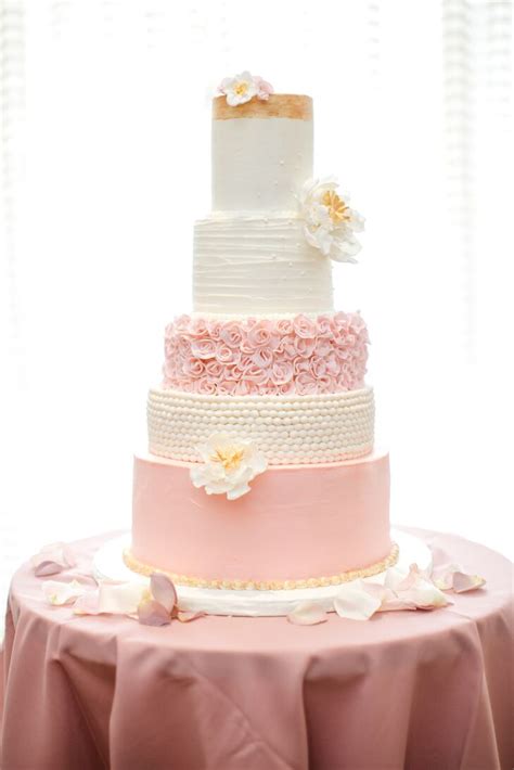 Five Tier Blush And Rose Gold Wedding Cake