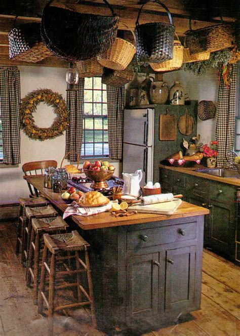 Prim Kitchenhanging Baskets And Old Crocks On The Fridge Refrig