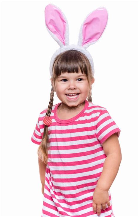 Little Girl With Rabbit Ears Stock Image Image Of Beautiful Isolated