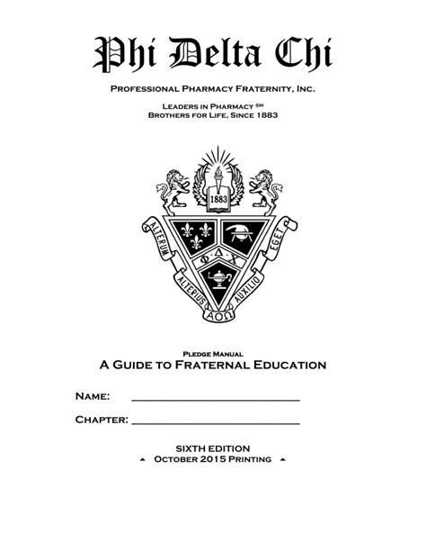 This Official Pledge Manual Of Phi Delta Chi Was Originated By