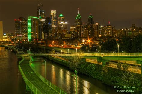 Philadelphia Skyline At Night Photograph Eagles Green Etsy