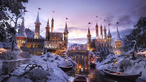 Hd Wallpaper Castle Winter Snow Fantasy Art Fairytale Fairytale