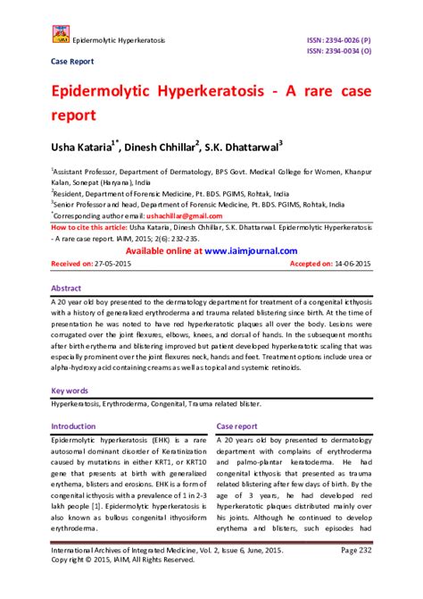Pdf Epidermolytic Hyperkeratosis Report Dinesh Chhillar