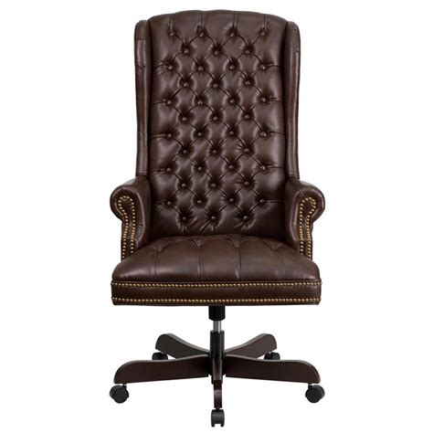 High Back Traditional Fully Tufted Brown Leathersoft Executive Swivel