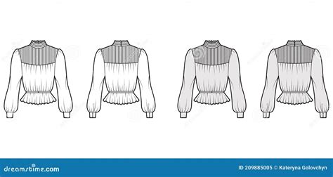 Gibson Blouse Technical Fashion Illustration With Puff Long Sleeves