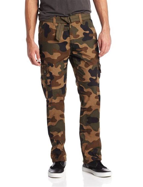 Southpole Mens Basic Cargo Long Camo Pants With Color Matching Belt