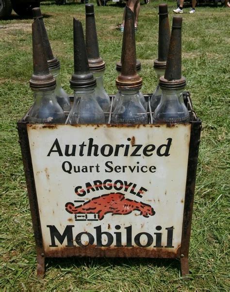 Rare Original Mobil Oil 8 Bottle Rack With Gargoyle Bottles And Mobil