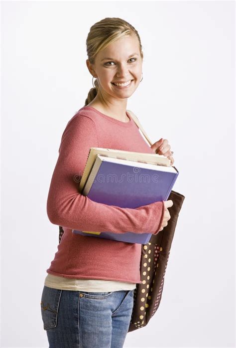 Woman Carrying Bag And Books Stock Image Image Of Female Smile 17047963