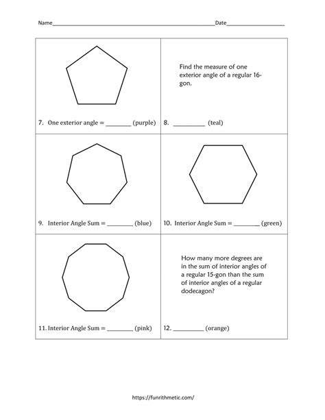 Angles Of Polygons Color By Number Funrithmetic
