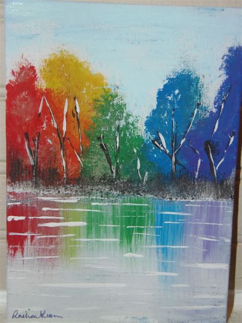 Colorful Tree Water Reflection Acrylic Painting On 4x6 Canvas Etsy