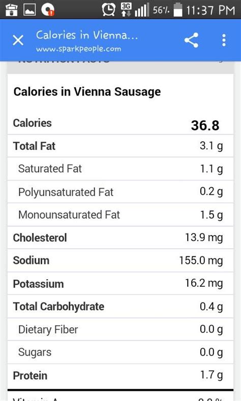 Vienna Sausage Nutrition Info Sausage Calories Vienna Sausage