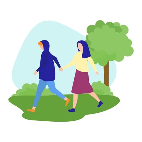Premium Vector Two Muslim Women Walking In Park Vector Illustration