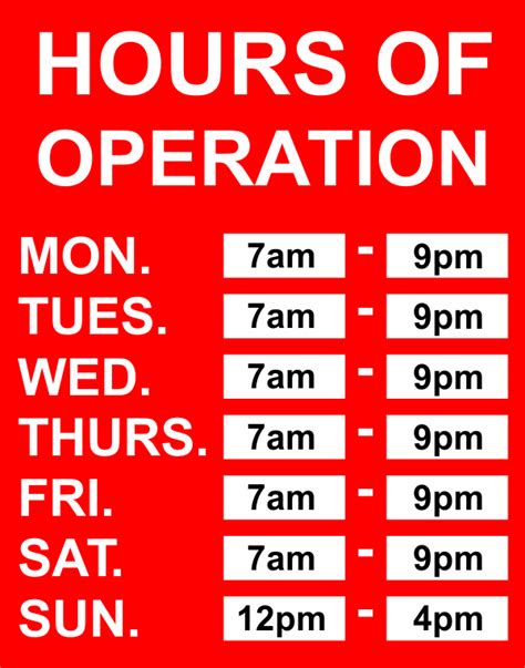 Hours Of Operation Vinyl Sign Custom Signs