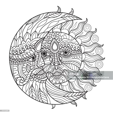 Zen Doodle Moon And Sun Tangles Adult Coloring Books Illustration