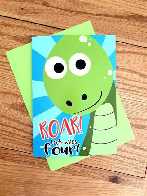 Dinosaur Birthday Card 4 Year Old Card 4th Birthday Card Etsy Uk