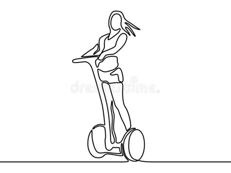 Continuous Line Woman Rides An Electric Scooter Vector Illustration