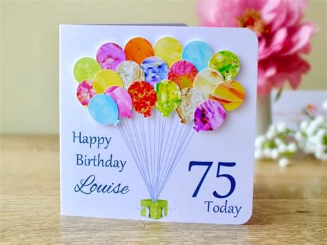 75th Birthday Card Personalised Age 75 Birthday Balloons