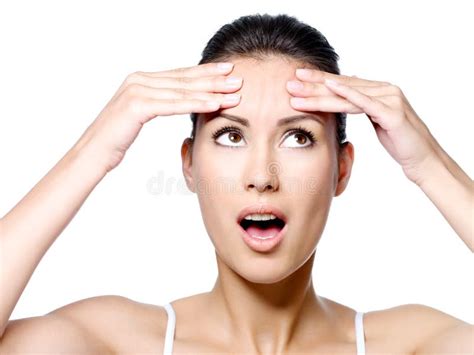 Woman Looks On Wrinkles On Forehead Stock Image Image Of Caucasian