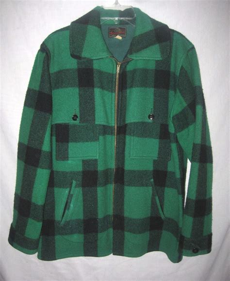 Vintage Johnson Woolen Mills Green Black Plaid Wool Hunting Jacket
