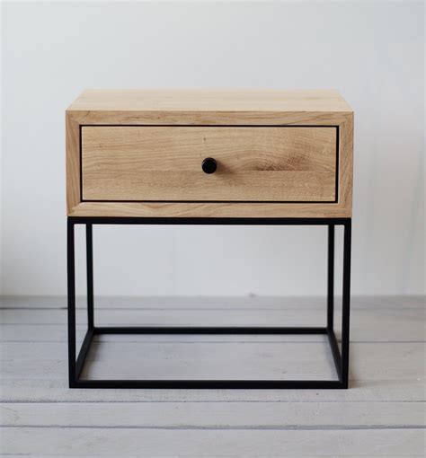 Black Wooden Bedside Table With Drawers And Metal Legs Wooden Bedroom