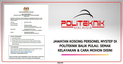 No 421, jalan indah 4, taman koguna kapung makam, kota tinggi, johor. Jawatan Kosong Personel MySTEP Di Politeknik Balik Pulau ...