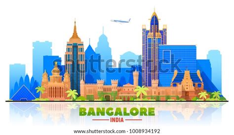 Bangalore India Skyline Panorama White Background Stock Vector Royalty
