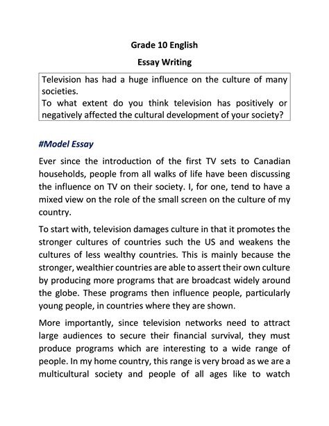 Grade 10 English Essay Writing The Cultural Influence Of Television