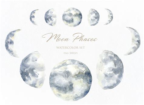 Watercolor Moon Phases Clipart Crescent Print Lunar Stickers Etsy