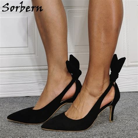 sorbern comfortable low heel women pump stilettos slip on pointed toe knot back hollow out ol