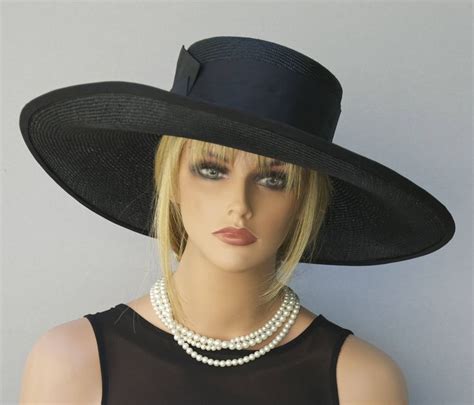Womens Black Hat Kentucky Derby Hat Wedding Hat Funeral Hat Wide