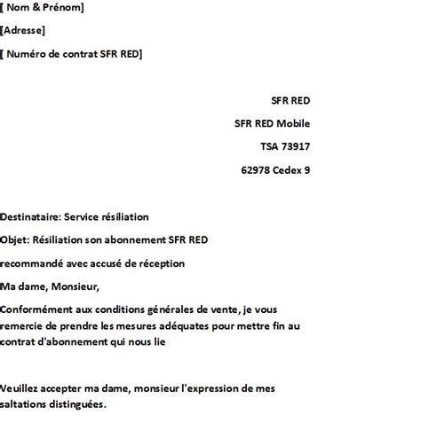 lettre de resiliation mobile free - Modele de lettre type