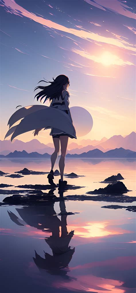 1440x3100 Anime Girl Walking On Water Hd Ai Art 1440x3100 Resolution