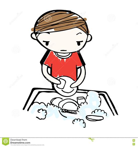Vector cartoon of overworked housewife in kitchen. Kids Doing The Dishes Stock Image | CartoonDealer.com ...