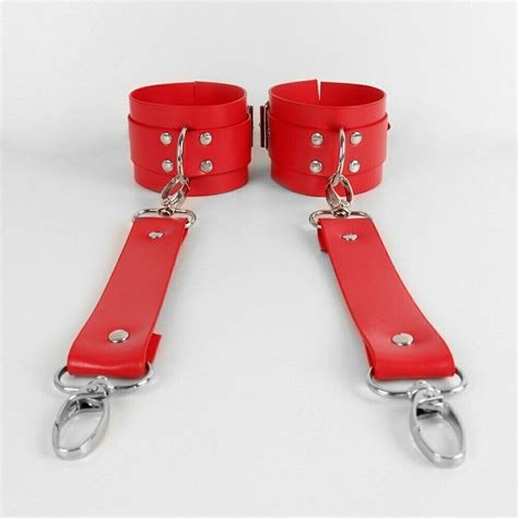 Red Full Body Bondage Suspender With Handcuffs Women Leather Harness