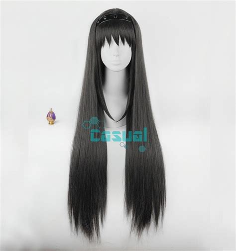 Anime Puella Magi Madoka Magica Wigs Long Straight Black Akemi Homura Cosplay Wig Hairband In