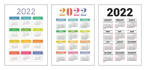 Calendar 2022 Year Set Vector Pocket Or Wall Calender Template