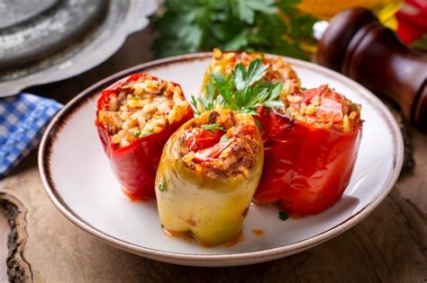 Premium Photo Traditional Turkish Foods Stuffed Pepper Etli Biber