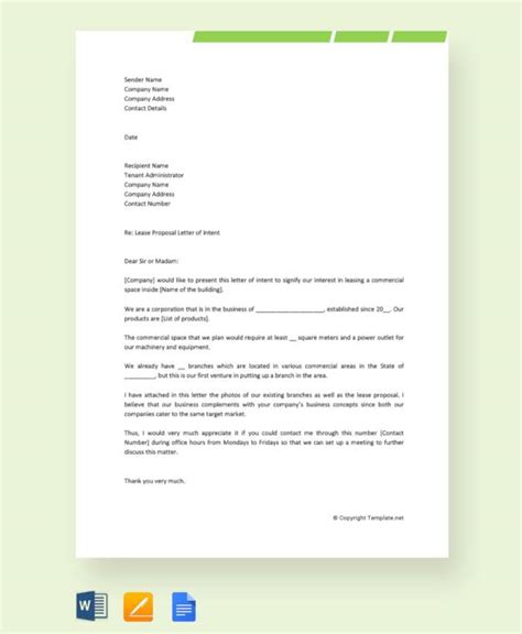 Letter Of Intent To Lease Template Free Of Sample Lease Pro