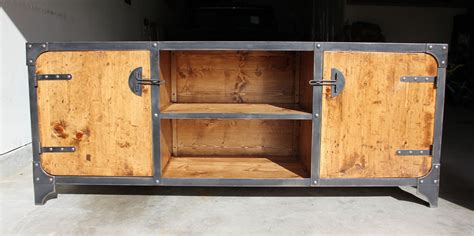 Media console with an eclectic design that fuses industrial and rustic for the perfect look in any space. Handmade industrial media console, buffet or credenza ...