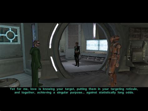 I especially love kotorii, where he gets adjectives. HK-47 has a morbid, but accurate, version of love. (SW KotOR II) : gaming