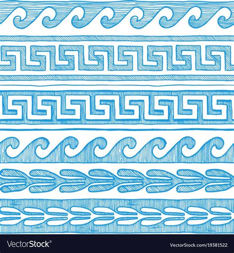 Blue Greek Wave And Meander Royalty Free Vector Image Greek Pattern