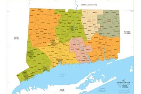 Buy Connecticut Zip Code Map With Counties Online