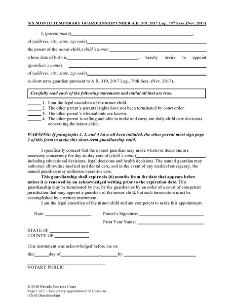 Printable Temporary Custody Agreement