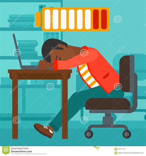 Man Sleeping On Workplace Vector Illustration