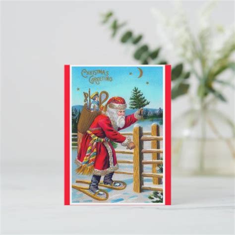 Vintage Snowshoes Santa Copy On Christmas Postcard Zazzle