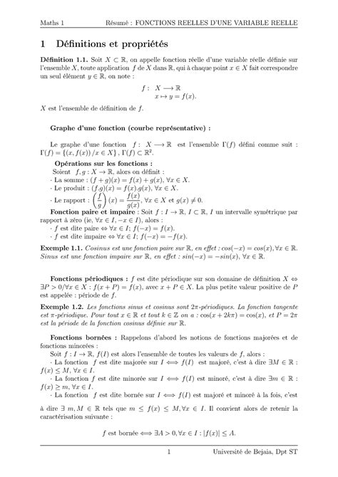 Fonct Résum Final Cours Mathématiques De Département Sciences