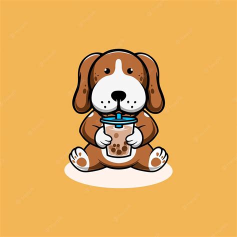Premium Vector Cute Dog Drinking Bubble Tea Cartoon Illustration